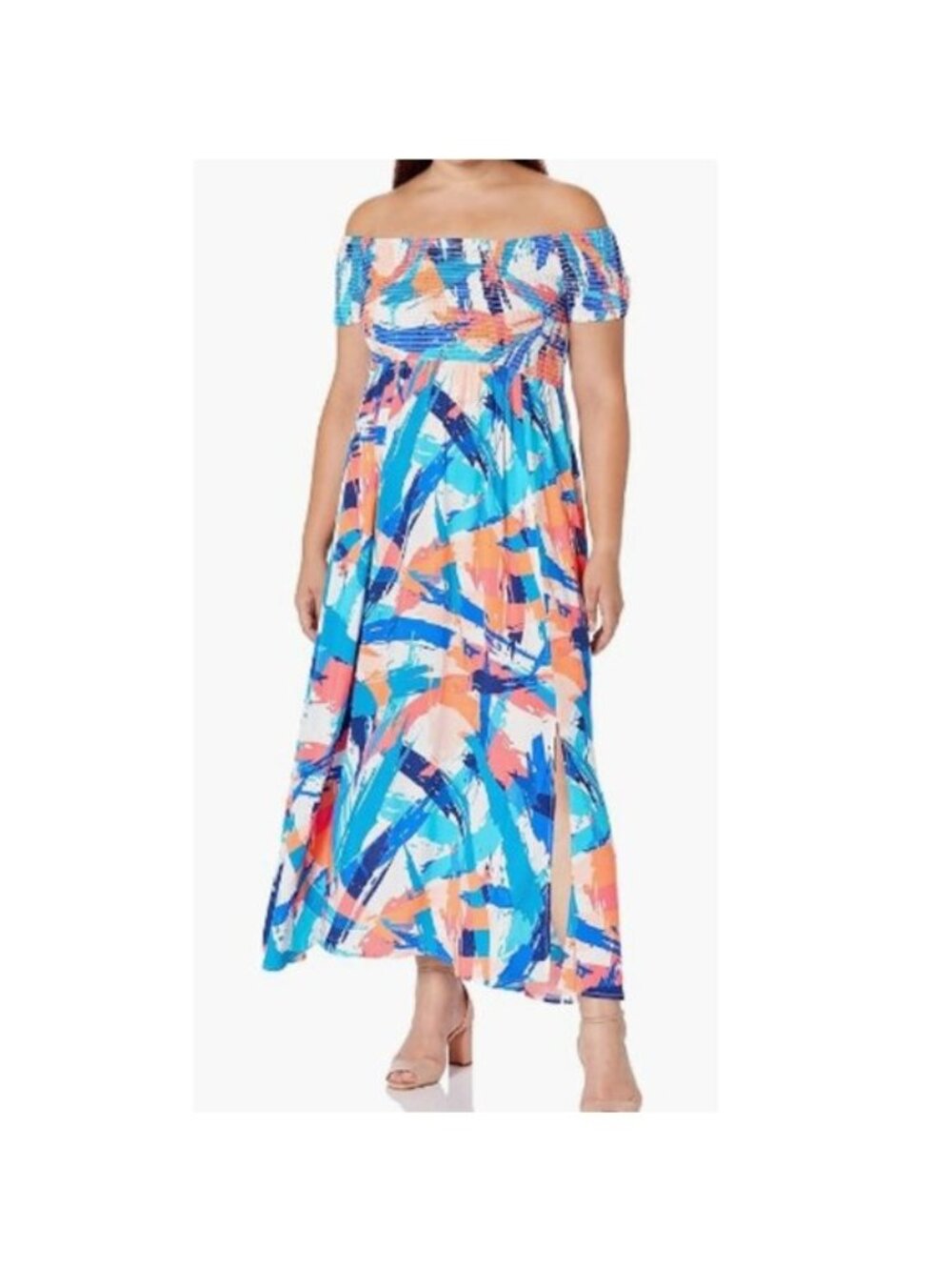 NWT Loralette Womens Raelynn Brushstroke Off Shoulder Maxi Dress PLUS SIZE 14/16